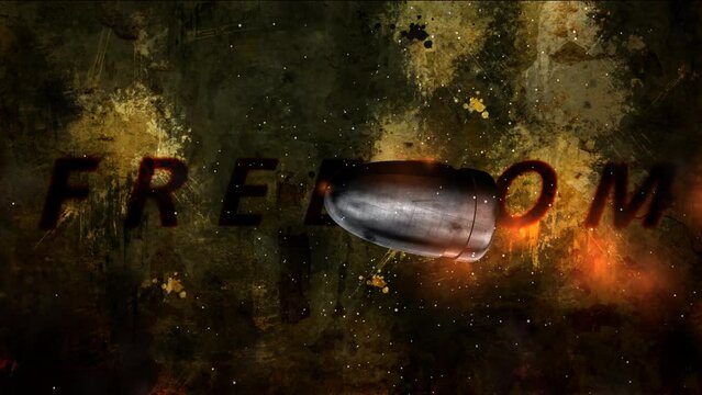 Bullet in slow motion against freedom background