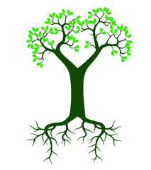 Green Tree with Roots. Vector Illustration.