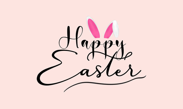 Happy easter typography design with rabbit ear on PeachPuff background.