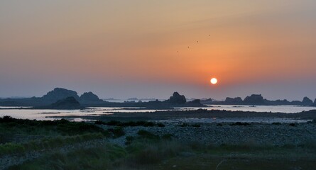 sunset at Plougrescant in Brittany-France