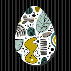 Graphic style decorated Easter egg vector illustration. Spring season holiday card isolated on dark background with vertical stripes