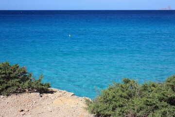 beautiful blue sea of ​​formentera in tourist summer