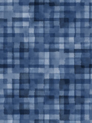 Seamless Hand painted watercolour blue block check Pattern