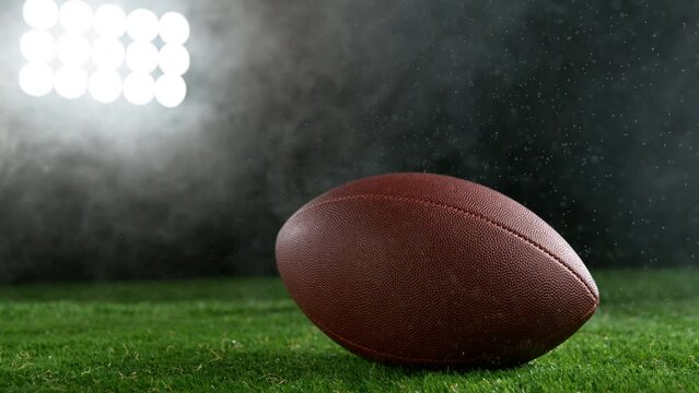Close-up of American Football Ball, Super Slow Motion at 1000 fps. Filmed on High Speed Cinematic Camera.