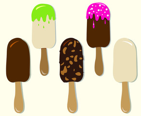 Ice cream on a stick of different flavors