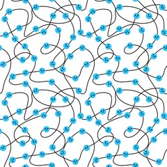 Seamless pattern with hobbies rope and smile beads on white background