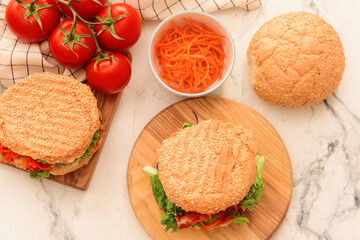 Fresh doner kebab in buns on table