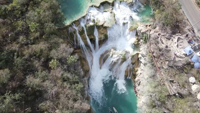 Aerial view  Waterfall in San Luis Potosi, Mexico.
