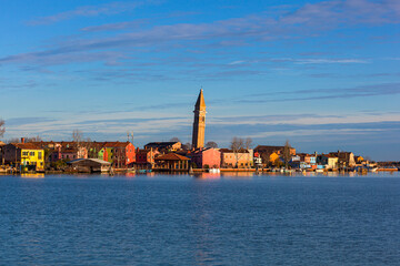Fototapeta premium Leaning Bell Tower of the Church of San Martino in Burano Island - Venice Italy