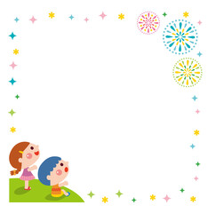 花火を観る子どもたちのフレーム素材