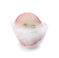 Fresh grape frozen in ice on white background