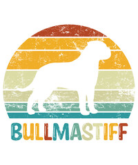 Bullmastiff Retro Vintage Sunset T-shirt Design template, Bullmastiff on Board, Car Window Sticker, POD, cover, Isolated white background, White Dog Silhouette Gift for Bullmastiff Lover