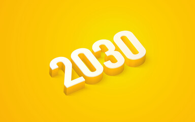 2030 text design, isolated on white background, 3d render, illustration