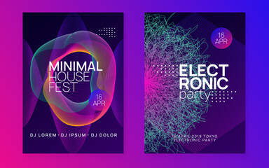 Neon electronic party flyer. Electro dance music. Techno fest event. Trance sound. Club dj poster.