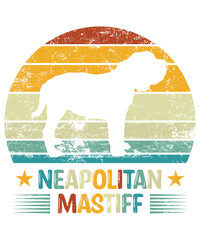 Neapolitan Mastiff Retro Vintage Sunset T-shirt Design template, Mastiff on Board, Car Window Sticker, POD, cover, Isolated white background, White Dog Silhouette Gift for Neapolitan Mastiff Lover