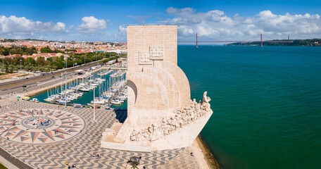 Aerial View of the Monument to the Discoveries, or Padrão dos Descobrimentos, located in Belém in...