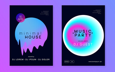 House Banner. Jazz Music Flyer. Elegant Background For Set Template. Linear Effect For Magazine. Techno And Show Design. Purple And Turquoise House Banner