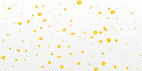 Chinese yuan coins falling. Graceful scattered CNY coins. China money. Impressive jackpot, wealth or success concept. Vector illustration.