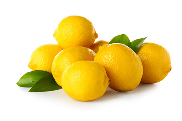 Lemons with leaves on white background