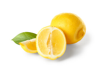 Lemons with leaf on white background