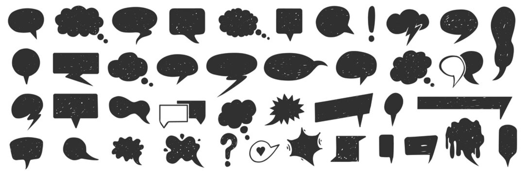 Speech bubble icon set. Hand drawn chat icon set, isolated on white background. Chat icon set.