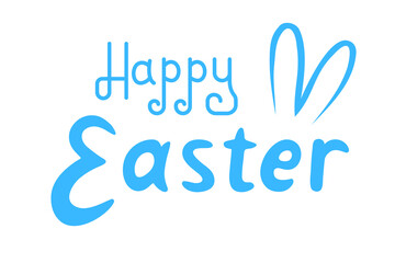 Easter lettering. Emblem for badges and labels. Happy Easter inscription with bunny ears. Isolated on white background. Vector graphics