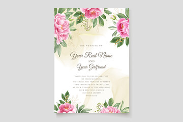 watercolor floral roses card with pink and green color set