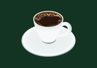 White mug of coffee or espresso in green background vector