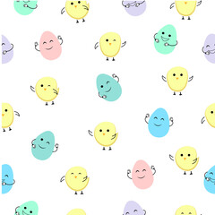 seamless pattern eggs and chickens, pattern pastel colors
