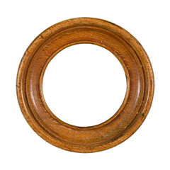 Wooden brown frame for paintings. Isolated on white