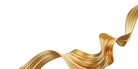 Abstract golden luxury wave on white background with copy space 3D render