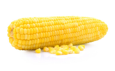 Boiled corn on white background