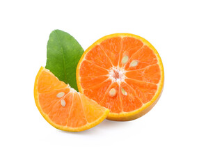 tangerine or mandarin fruit with leaves isolated on white background