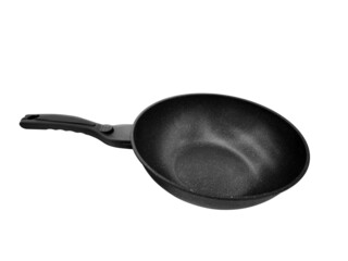 black fry pan over white background