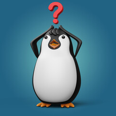 Cute penguin, cute animal, 3d rendering illustration