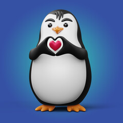 Cute penguin, cute animal, 3d rendering illustration