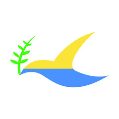 Vector illustration of a dove in Ukranian flag colors with a branch