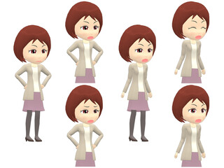 [Angry A] Woman cardigan bob haircut oblique angle