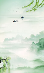 Chinese wind solar terms Jiangnan landscape illustration