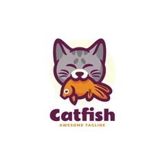 Obraz premium Vector Logo Illustration Cat Fish Mascot Cartoon Style.