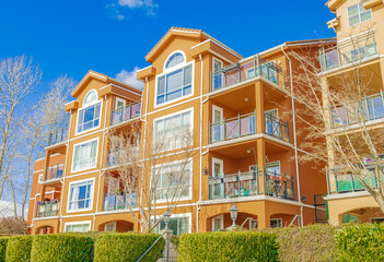 Neighborhood modern houses on sunny day in New Westminster BC, Canada