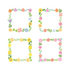かわいい手描き春の草花の四角フレームセット