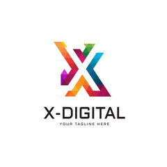 Initial letter X colorful style vector logo design digital pixel concept gradient color style for technology