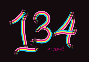 134 years anniversary celebration logotype colorful line vector, 134th birthday logo, 134 number, Banner template, vector design template elements for invitation card and poster.