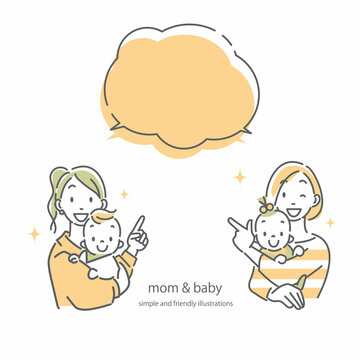 赤ちゃんとお母さん　笑顔　シンプルでお洒落な線画イラスト