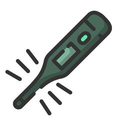 Simple thermometer filled line icon, body temperature measurement small shadow monotone color on the white background