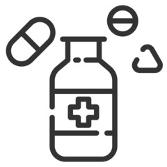 Simple medication outline icon, medicine and eating small shadow monotone color on the white background
