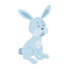 Obraz na płótnie Canvas Funny Easter cartoon rabbit character. Bunny blue on a white background. For the design of children's parties, postcards, prints on T-shirts, etc. Symbol 2023.Vector illustration.