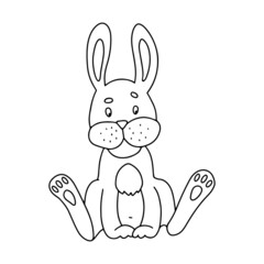 Funny Easter bunny character. Black outline of a rabbit on a white background. For decoration of children's parties, postcards, prints on T-shirts. Symbol 2023. Vector illustration.