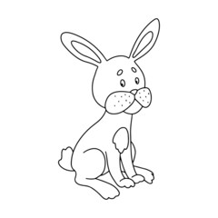 Funny Easter bunny character. Black outline of a rabbit on a white background. For decoration of children's parties, postcards, prints on T-shirts. Symbol 2023. Vector illustration.